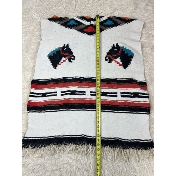 Native Mexican Horse Poncho Heavy Blanket Aztec Southwest Serape Fringe OS - Picture 3 of 12